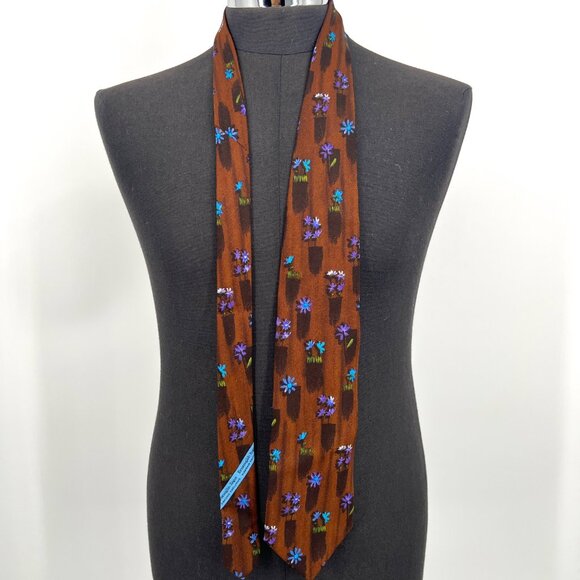Ermenegildo Zegna 100% silk Tie Matte Brown Blue Floral Preppy Classic‎ GQ - Picture 9 of 9